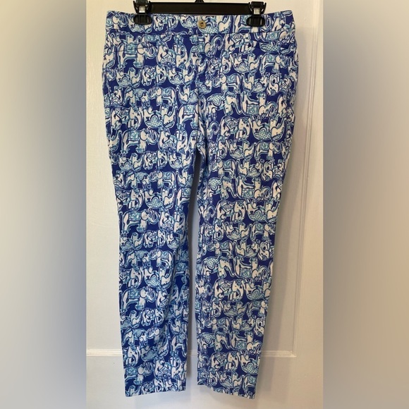 Lilly Pulitzer Pants - Lilly Pulitzer Kelly Textured Skinny Ankle Pant Get Trunky Blue Elephants 10